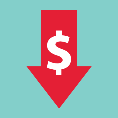 illustration of arrow pointing downward with dollar sign