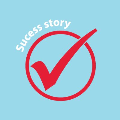 illustration of checkmark inside of circle with text "Success story" above