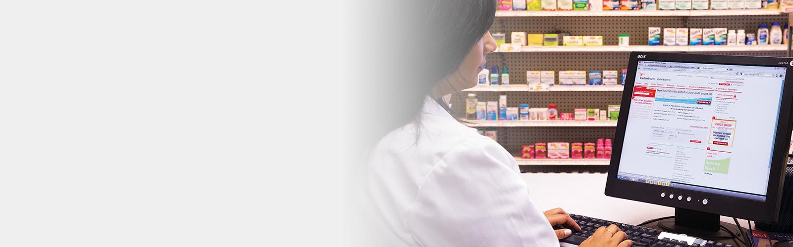 Pharmacist ordering from an online ordering system.