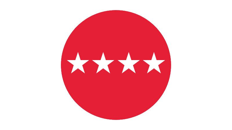 Red circle containing four white stars.