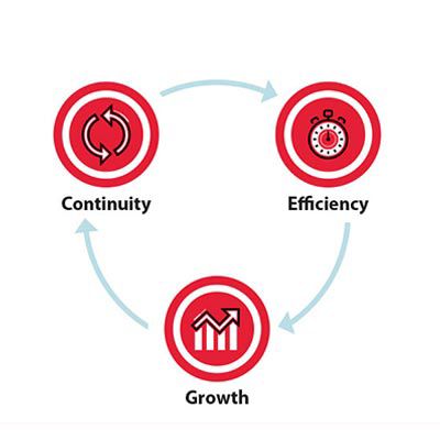 icons depicting continuity, efficiency, growth.