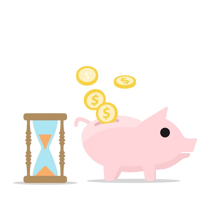 illustration of hourglass and piggy bank