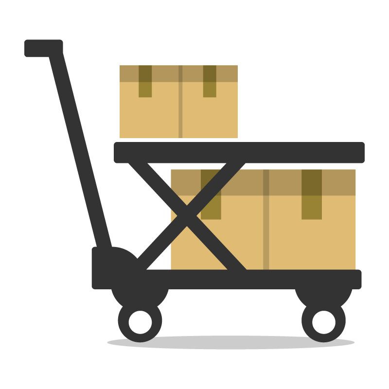 illustration of cart on wheels holding boxes