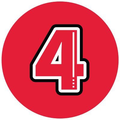 Icon of the number four in a red circle.