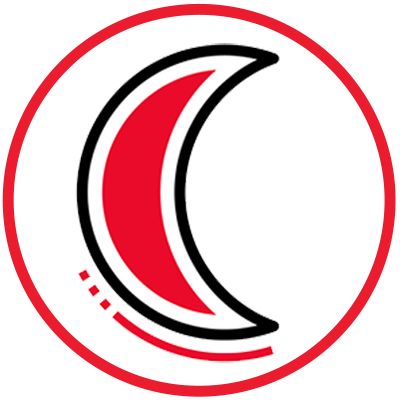 Icon illustration of the moon inside a red circle.
