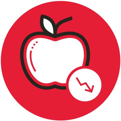 Icon illustration of an apple and a downward trend.