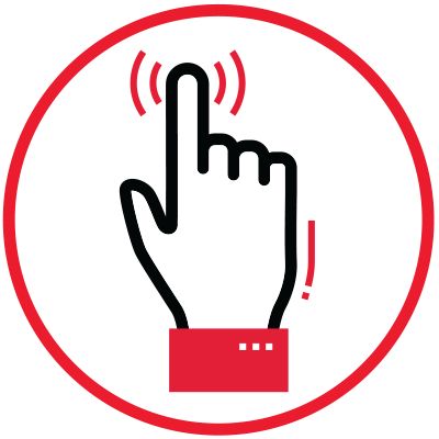 Icon illustration of an index finger on a hand touching someting.