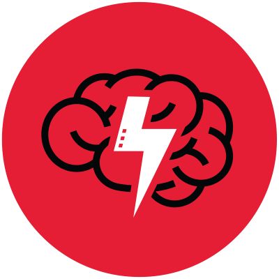 Icon illustration of a brain with a lightning bolt.