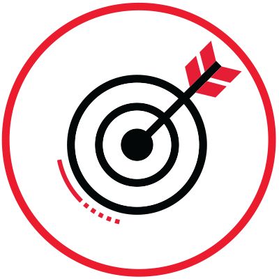Icon illustration of an arrow in the bullseye of a target.