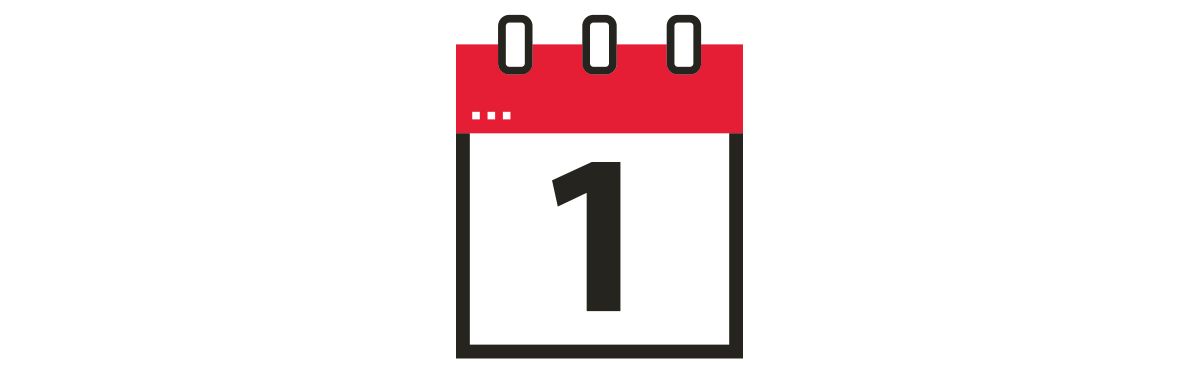 Icon illustration of a calendar on the first day of the month.